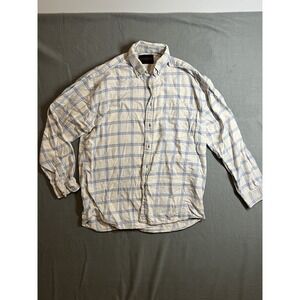 Sportex Men's Flannel Casual Button-Down Shirt Size XL White Blue Plaid Cotton